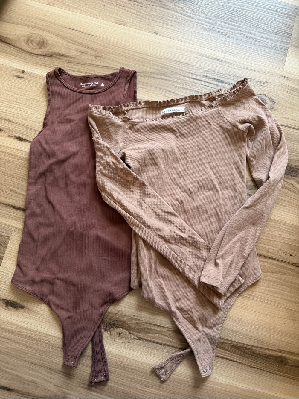 Abercrombie & Fitch Brown and Light Brown Ribbed Bodysuit Duo Bundle